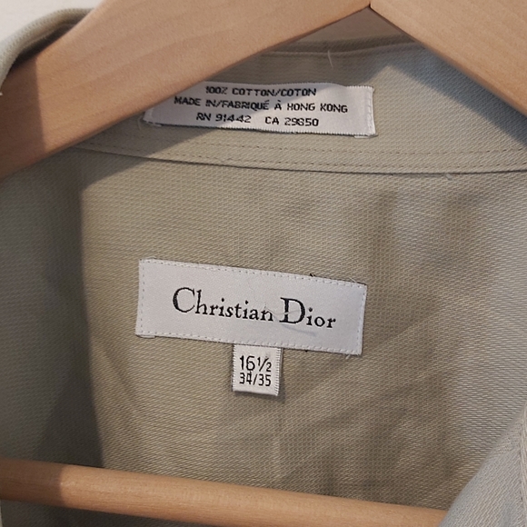 CHRISTIAN DIOR | Men's Button Down Dress Shirt Tan Size 16 1/2 34/35 - Picture 2 of 8